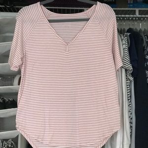 Pink stripped v-neck shirt